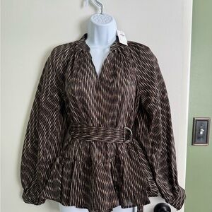 Banana Republic Black and Brown Patterned Belted Blouse